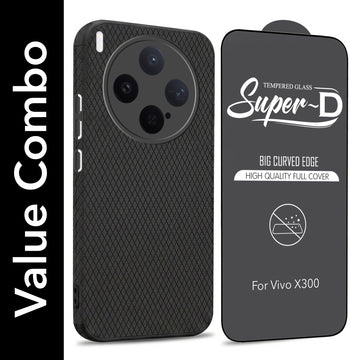 For Vivo X300 5G Combo with Back Cover and 9H Tempered Glass (Liquid Silicone | Camera Protection | Oleophobic Coating Screen Glass)