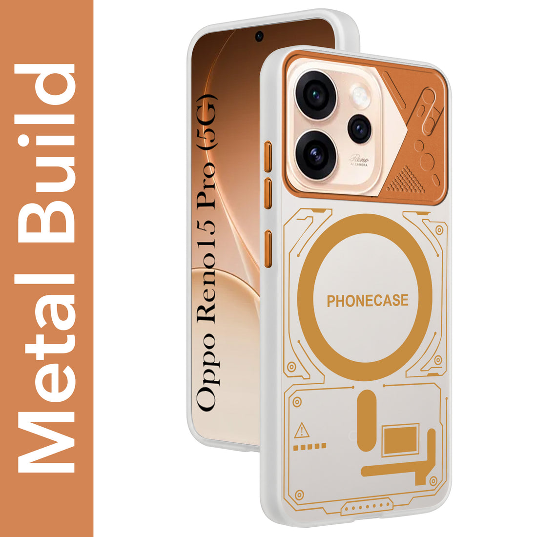 For Oppo Reno15 Pro 5G | Oppo Reno 15 Pro 5G Metallic Back Cover Case (Metallic Camera Protection & Buttons | Translucent Milky Shade | Hard Polycarbonate)