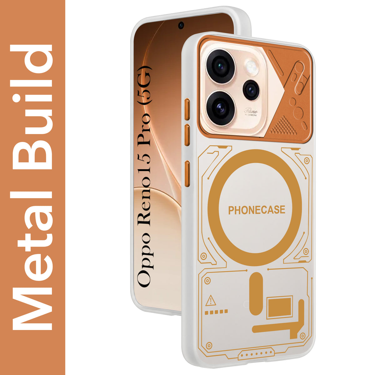 For Oppo Reno15 Pro 5G | Oppo Reno 15 Pro 5G Metallic Back Cover Case (Metallic Camera Protection & Buttons | Translucent Milky Shade | Hard Polycarbonate)
