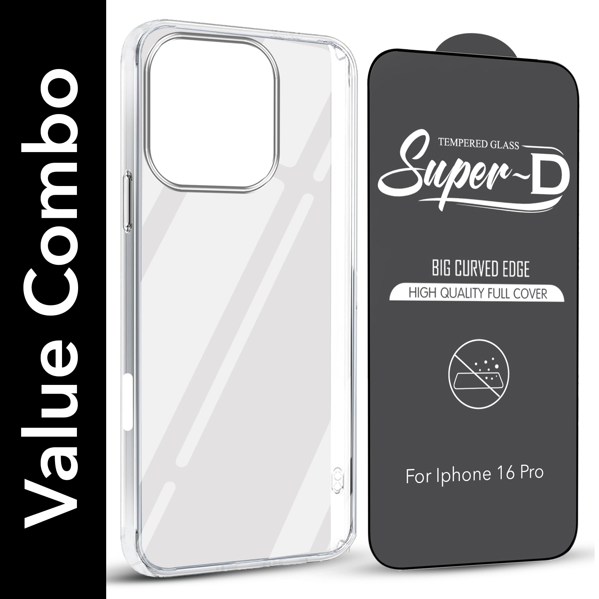 For Apple iPhone 16 Pro Combo with Back Cover and 9H Tempered Glass (Lifetime Anti-Yellow | Sleek Hard Crystal | Oleophobic Coating Screen Glass)