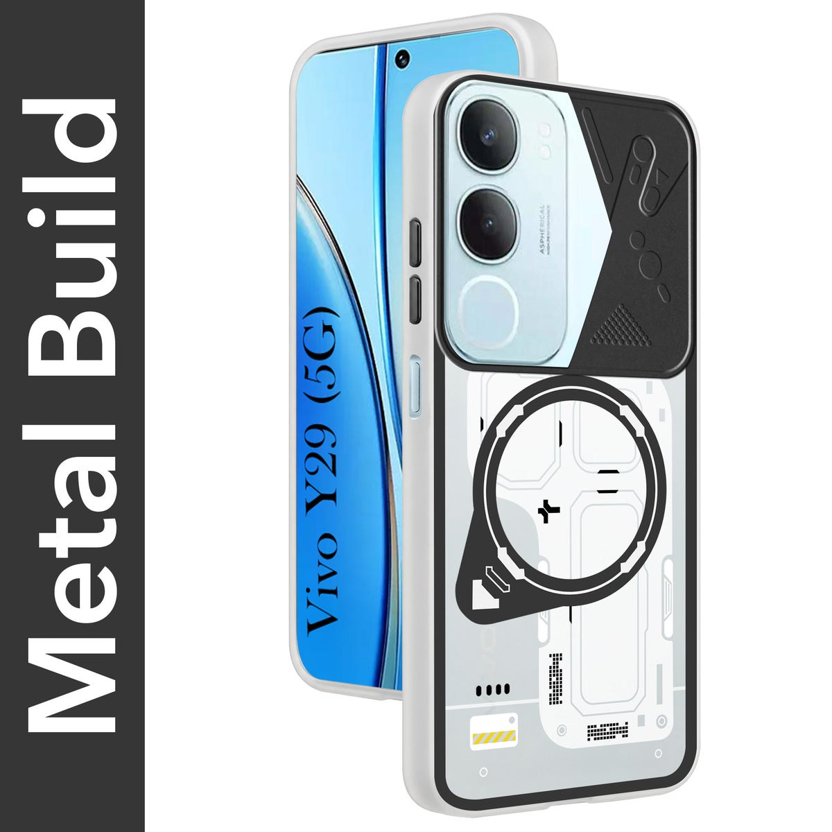 For Vivo Y29 Metallic Back Cover Case (Metallic Camera Protection & Buttons | Translucent Milky Shade | Hard Polycarbonate)