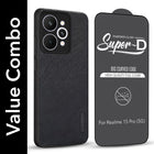 For Realme 15 Pro Combo with Back Cover and 9H Tempered Glass (Textured Grip Design | Micro-Fiber Cloth Inside | Oleophobic Coating Screen Glass)