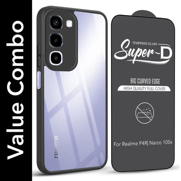 For Realme P4R 5G | Realme Narzo 100X 5G Combo with Back Cover and 9H Tempered Glass (Lifetime Anti-Yellow | Crystal Clear Shockproof | Oleophobic Coating Screen Glass)