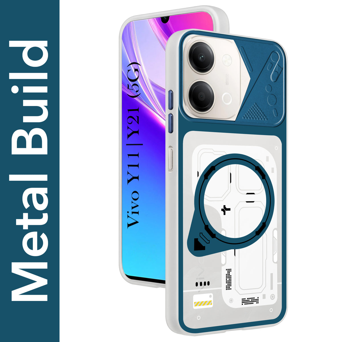 For Vivo Y11 | Vivo Y21 5G Metallic Back Cover Case (Metallic Camera Protection & Buttons | Translucent Milky Shade | Hard Polycarbonate)