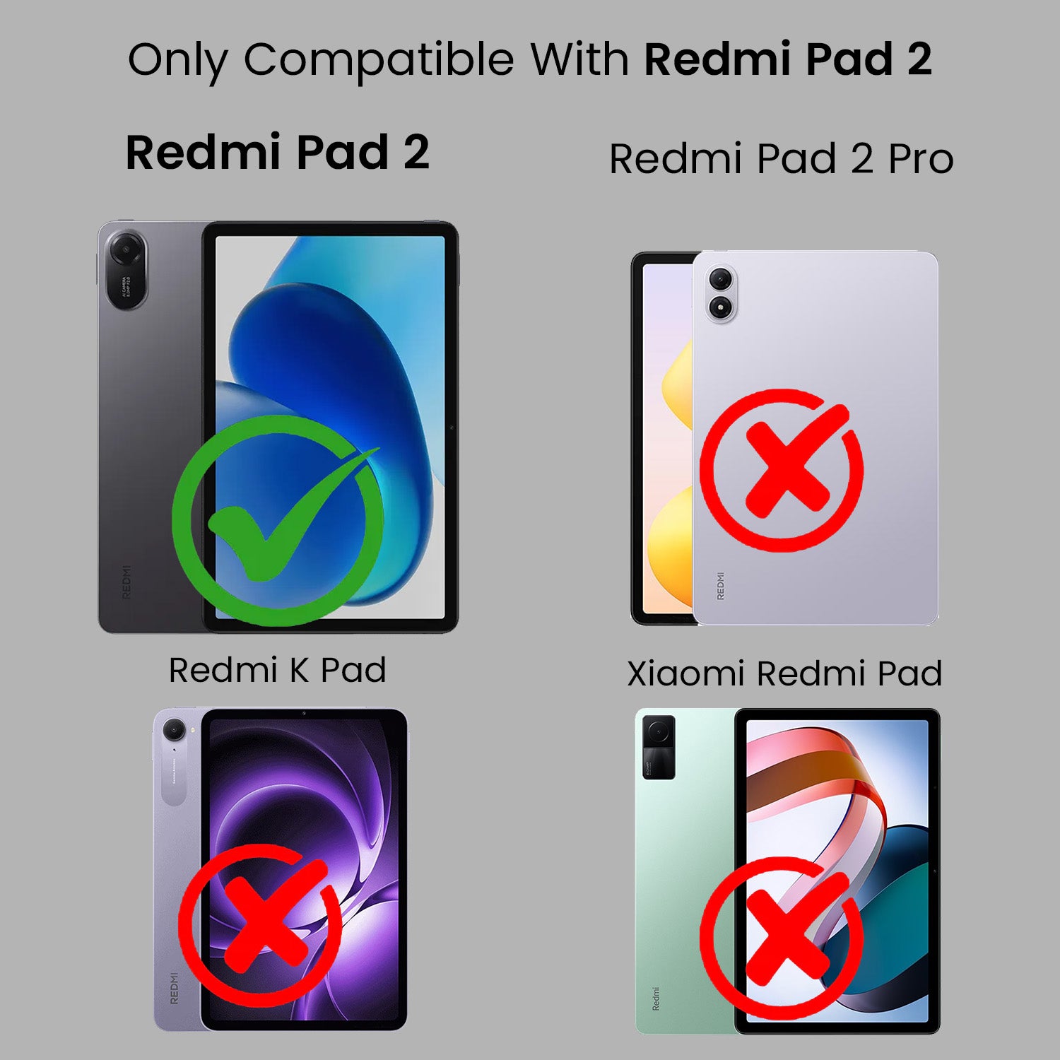 For Redmi Pad 2 11 Inch Flip Cover Folio Cover 25040RP0AG/RP0AI (PU Leather | Multi-Angle Smart Stand | Card Storage Slots | Silicone Back Pouch)