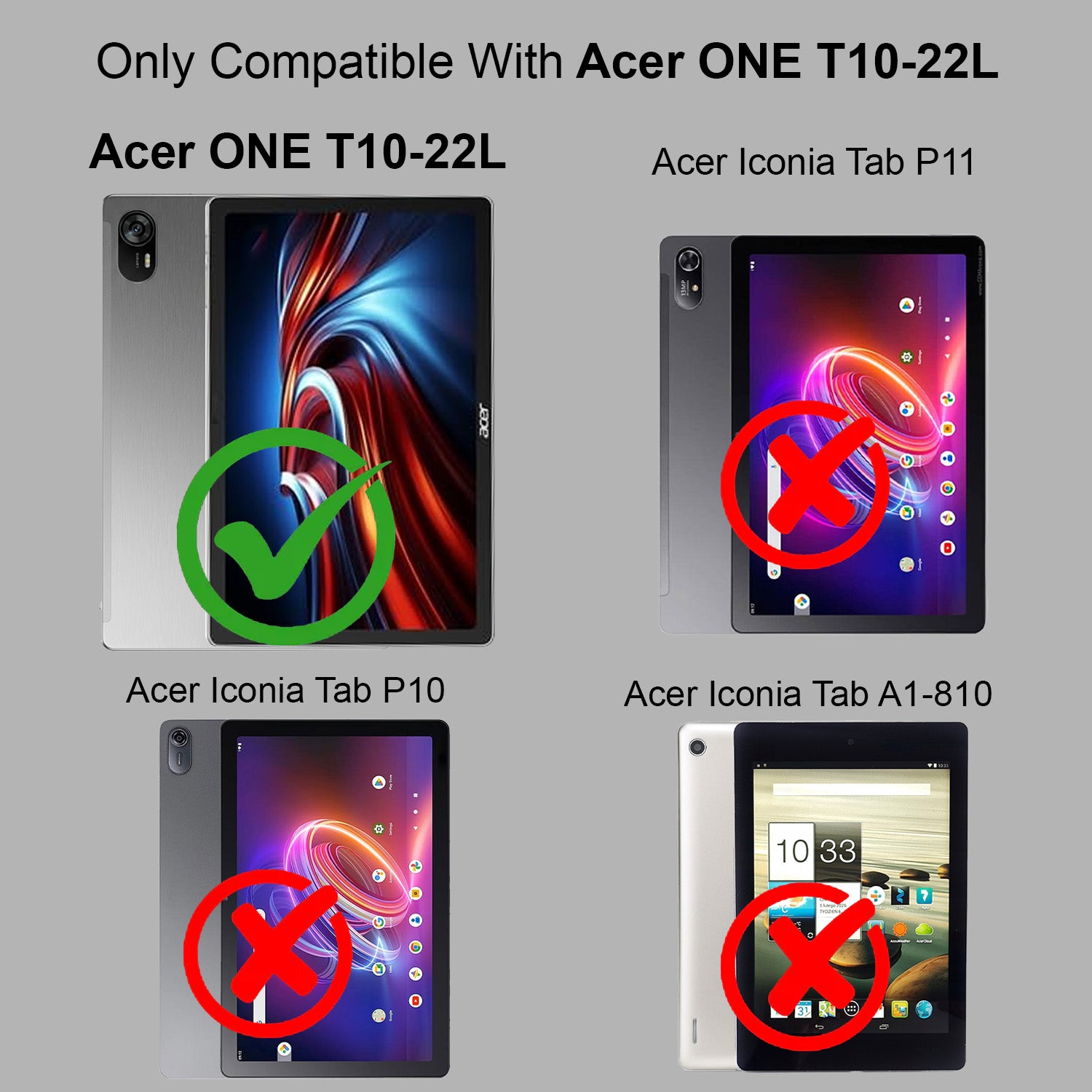 For Acer One T10-22L 10.36 Inch Flip Cover Folio Cover (PU Leather | Multi-Angle Smart Stand | Card Storage Slots | Silicone Back Pouch)