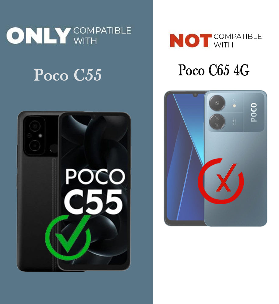 For Poco C55 Back Cover Case (Glass Like Camera Protection | Leather Feel | Minimalist Professional Grip)