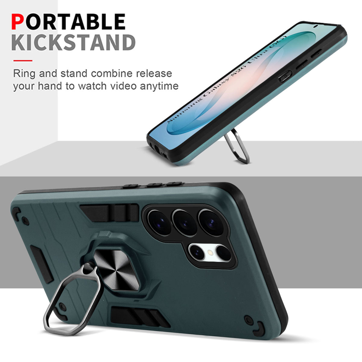 For Samsung Galaxy S26 Ultra Hybrid Armor Back Cover Case (Shockproof Dual Layer Polycarbonate |Ring Holder Kickstand)