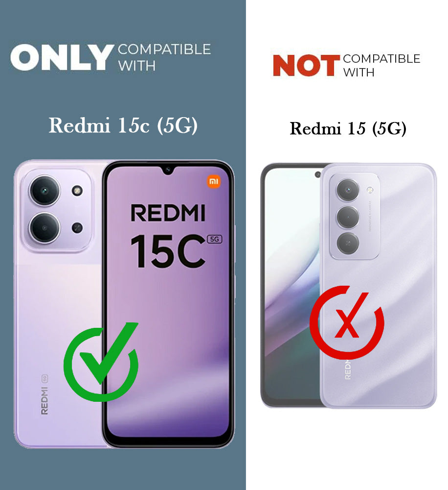 For Redmi 15C Combo with Back Cover and 9H Tempered Glass (Lifetime Anti-Yellow | Crystal Clear Shockproof | Oleophobic Coating Screen Glass)