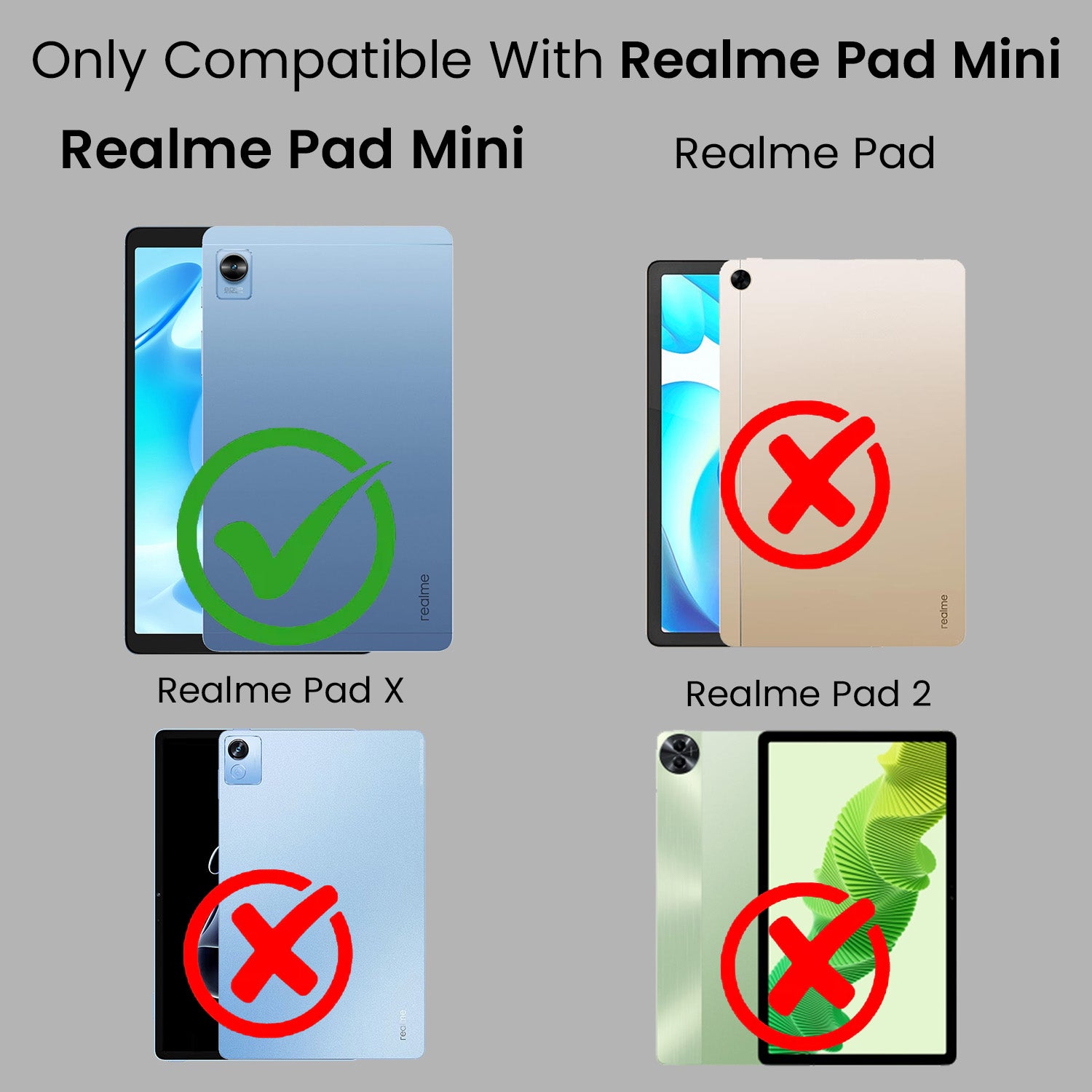 For Realme Pad Mini 8.7 Inch RMP2105/2106 Flip Cover Folio Cover (PU Matte Leather | Multi-Angle Smart Stand | Card Storage Slots | Silicone Back Pouch)