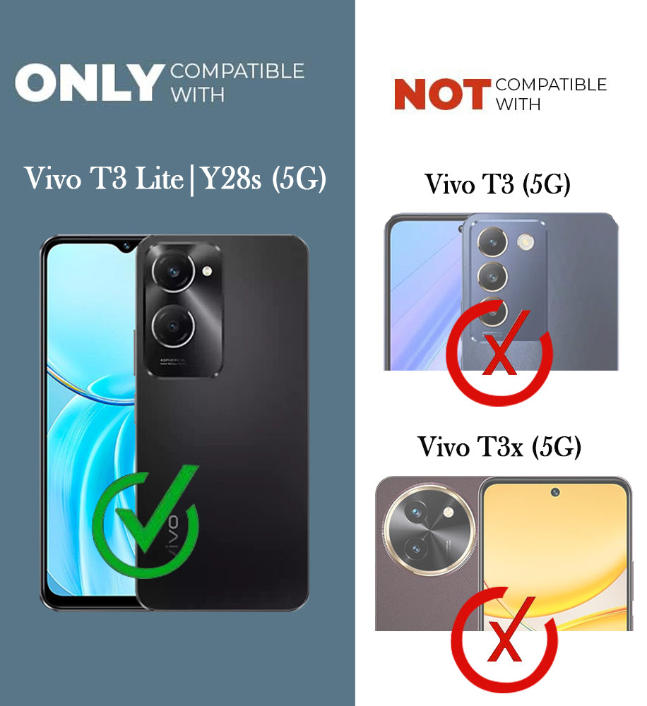 For Vivo T3 Lite 5G | Vivo Y28s 5G Back Cover Case with stand (Built-in Ring Holder Kickstand | Lifetime Anti Yellow | Camera Protection)