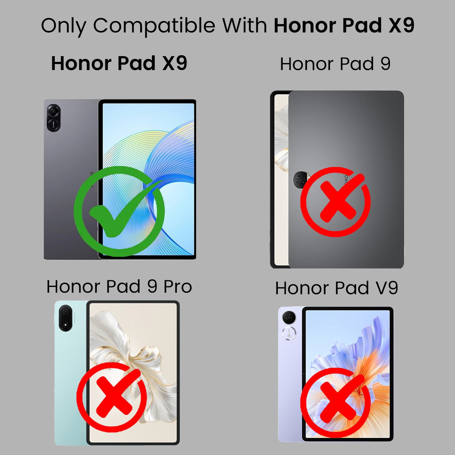 For Honor Pad X9 11.5 Inch Flip Cover Folio Case (PU Leather | Multi-Angle Smart Stand | Card Storage Slots | Silicone Back Pouch)