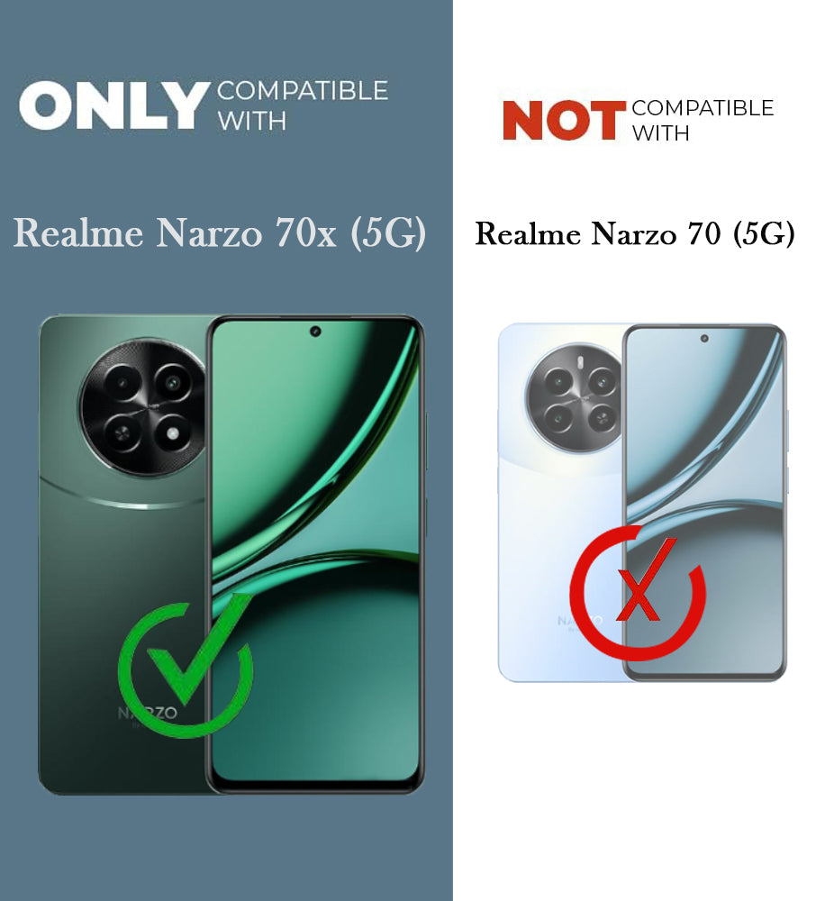 For Realme Narzo 70x 5G Back Cover Case with stand (Built-in Ring Holder Kickstand | Lifetime Anti Yellow | Camera Protection)