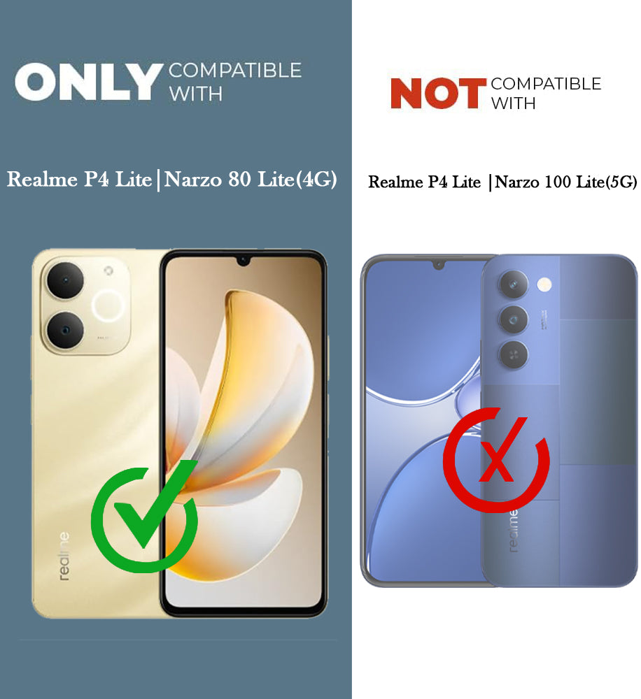 For Realme P4 Lite | Realme Narzo 80 Lite 4G Back Cover Case (3D Cute Heart Strap Holder | Camera Protection | Designer Girls Print)