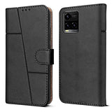 For Vivo Y33s Flip Cover Case (Stitched Leather Finish | Magnetic Closure | Inner TPU | Foldable Stand | Wallet Card Slots)