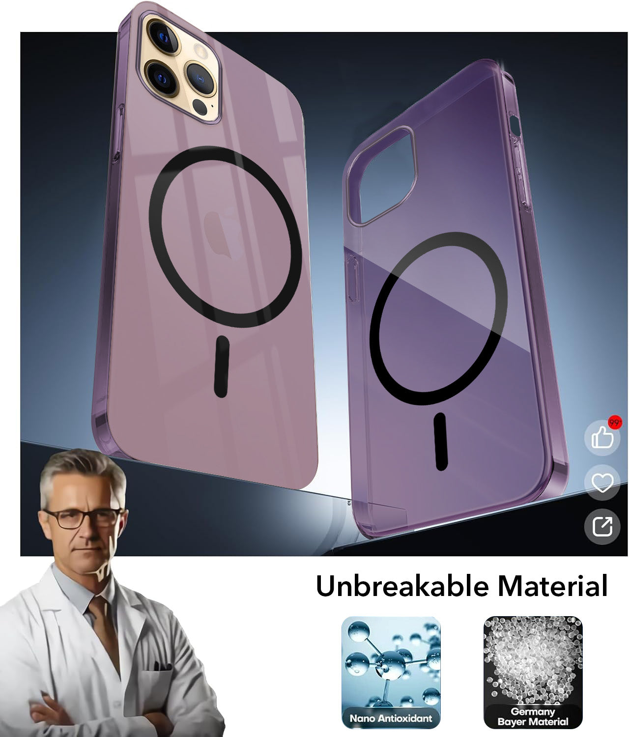 For Apple iPhone 12 Pro Back Case Cover Lifetime Anti-Yellow MagSafe Compatible Clear (Sleek Hard Crystal | Camera Protection and Shockproof)