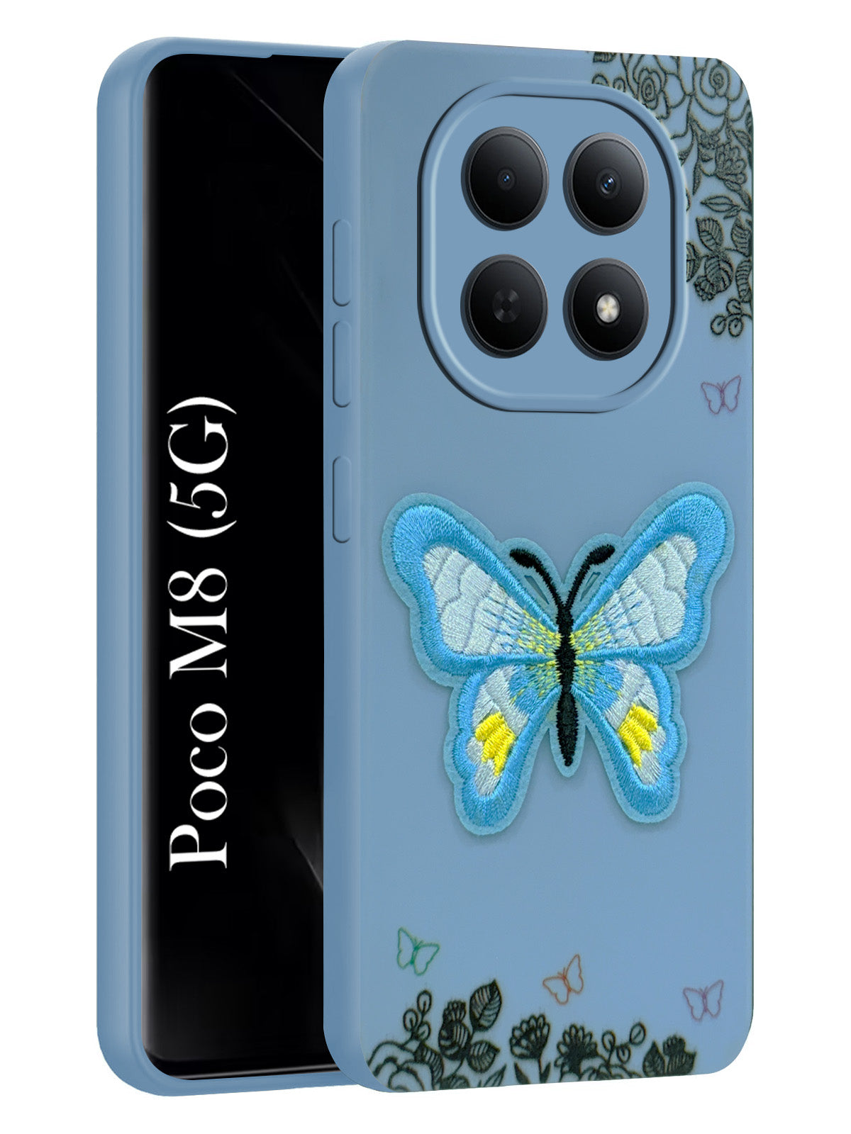 For Poco M8 5G Back Cover Case (Soft Butterfly Embroidery | Women Teen Girls | Camera Protection| Matte Silicone)