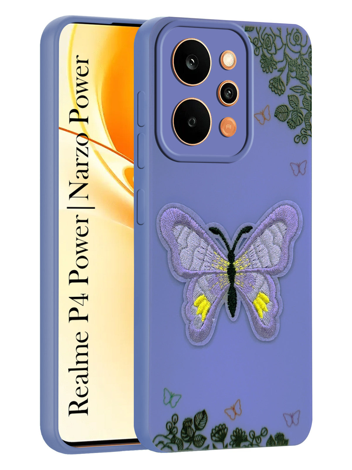 For Realme P4 Power 5G | Realme Narzo Power Back Cover Case (SoFt ButterFly Embroidery | Women Teen Girls | Camera Protection| Matte Silicone)