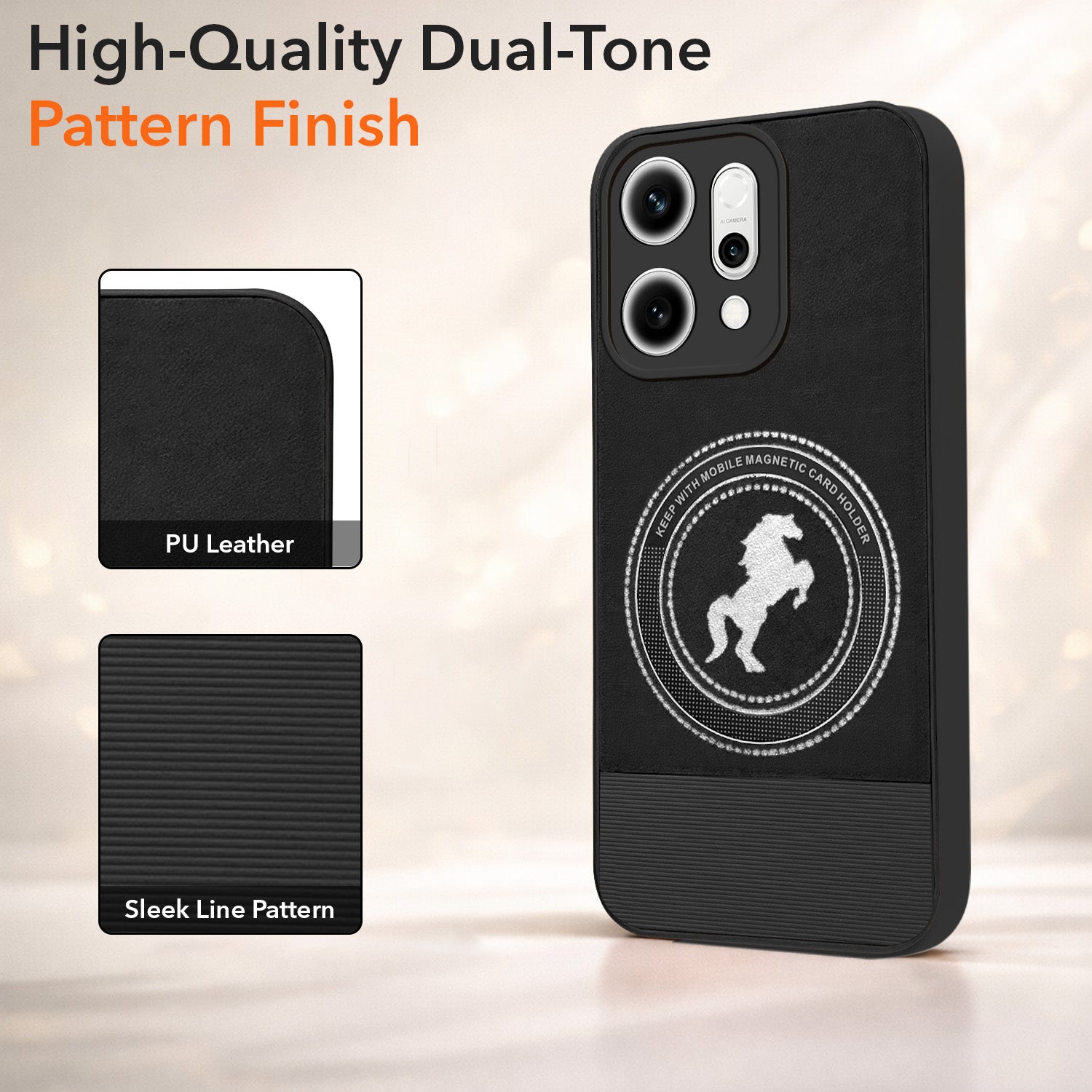 For Oppo Reno14 5G | Oppo Reno 14 5G Back Cover Case PU Leather Finish  (Professional Minimalist Texture | MagSafe Compatile | Camera Protection | Sleek Sober Formal)
