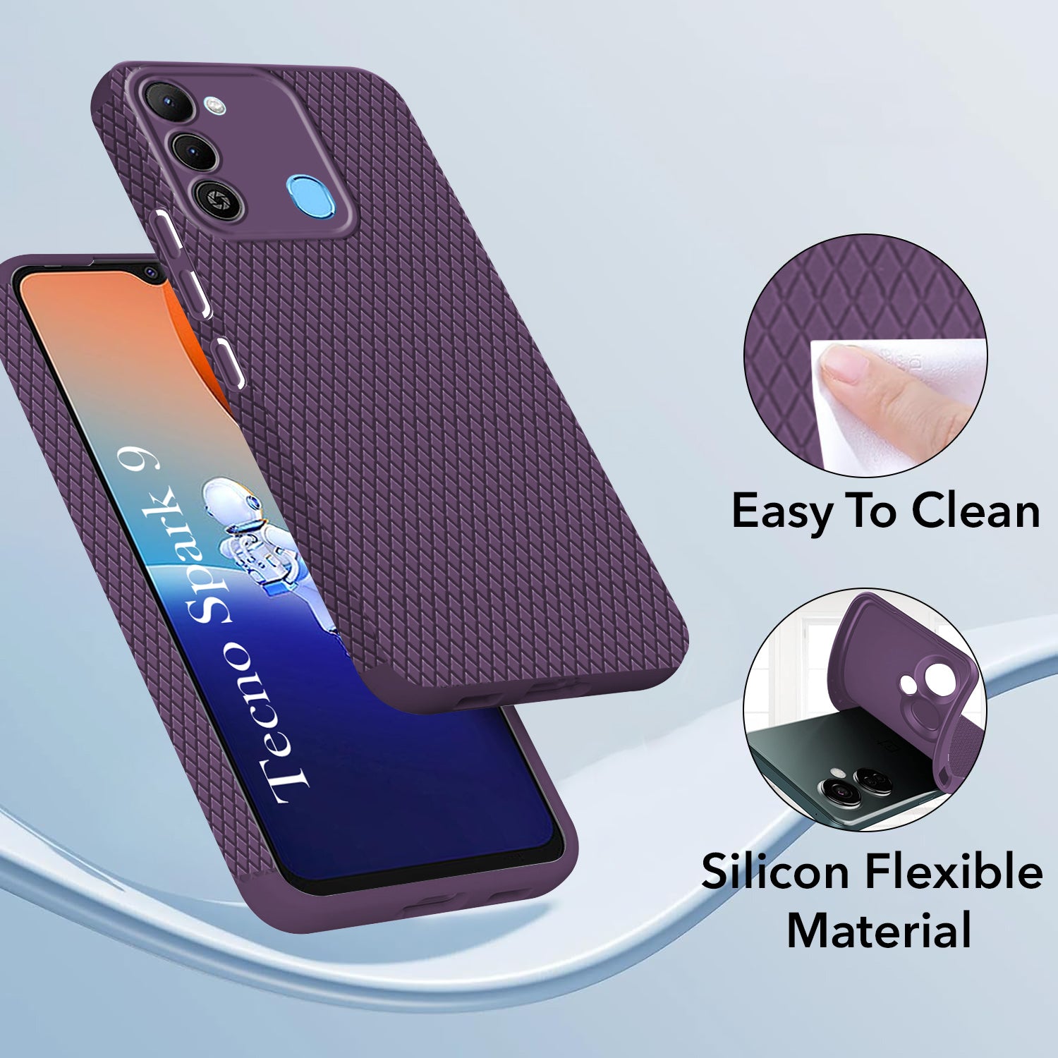 For Tecno Spark 9 Back Cover Case (Liquid Silicone | Side Grip | Camera Protection)