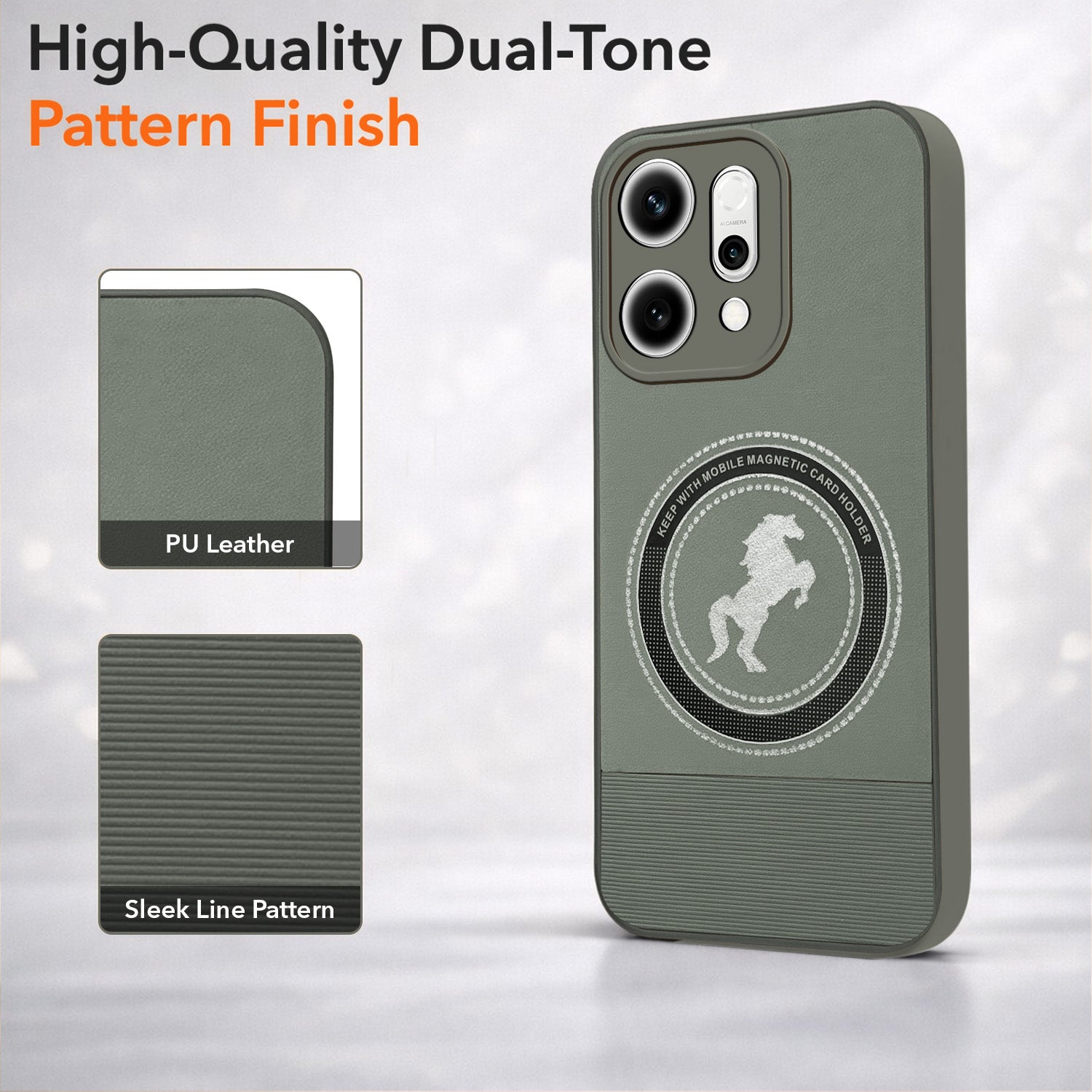 For Oppo Reno14 5G | Oppo Reno 14 5G Back Cover Case PU Leather Finish  (Professional Minimalist Texture | MagSafe Compatile | Camera Protection | Sleek Sober Formal)