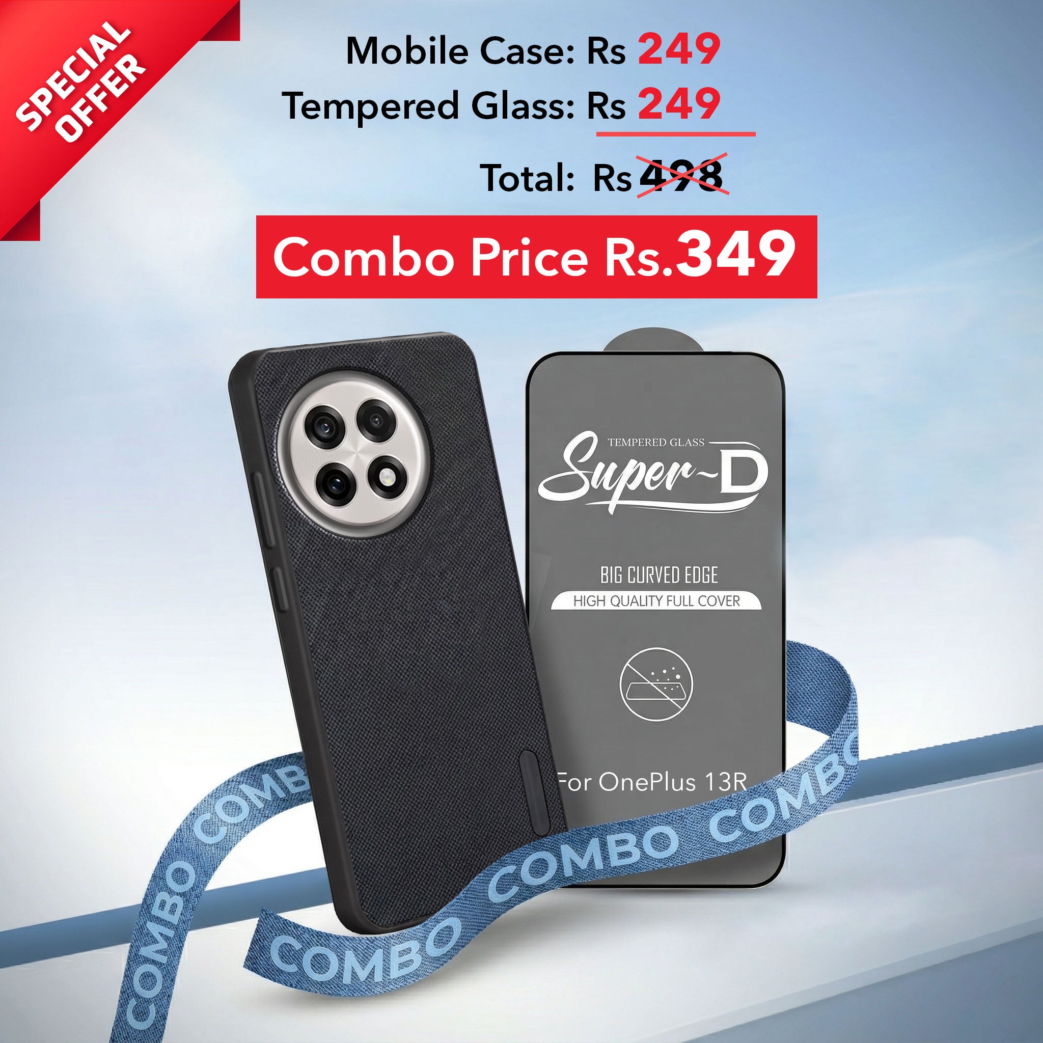 For OnePlus 13R Combo (Textured Grip Design | Micro-Fiber Cloth Inside | Oleophobic Coating Screen Glass)