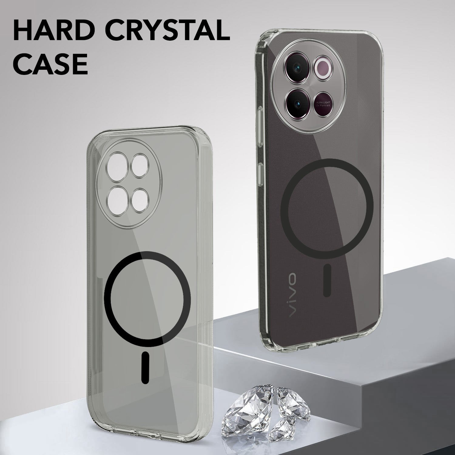 For Vivo V30e 5G Back Cover Case Lifetime Anti-Yellow MagSafe Compatible Clear (Sleek Hard Crystal | Shockproof and Camera Protection)