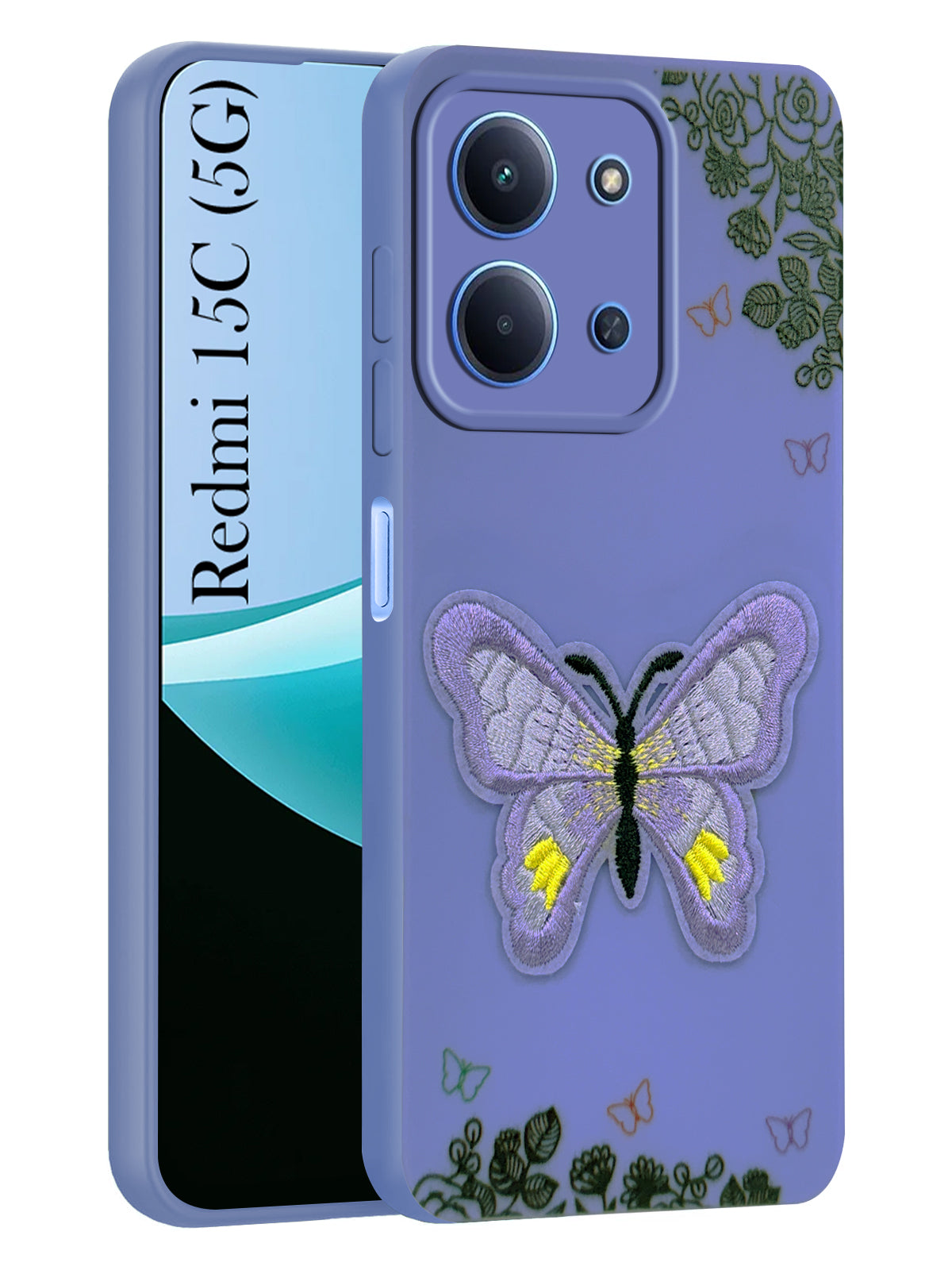 For Redmi 15C Back Cover Case (Soft ButterFly Embroidery | Women Teen Girls | Camera Protection| Matte Silicone)