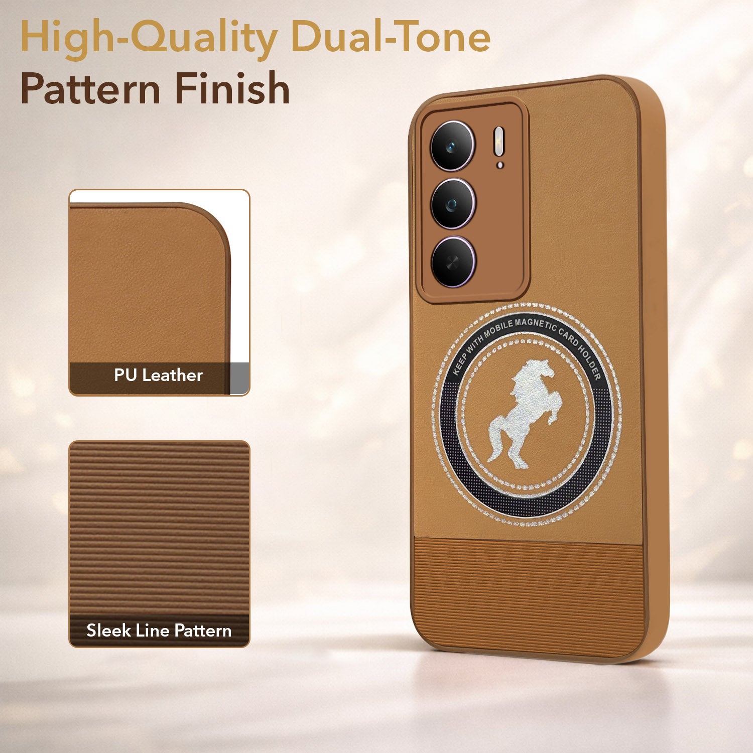 For Realme C75 5G Back Cover Case PU Leather Finish (Professional Minimalist Texture | MagSafe Compatile | Camera Protection | Sleek Sober Formal)