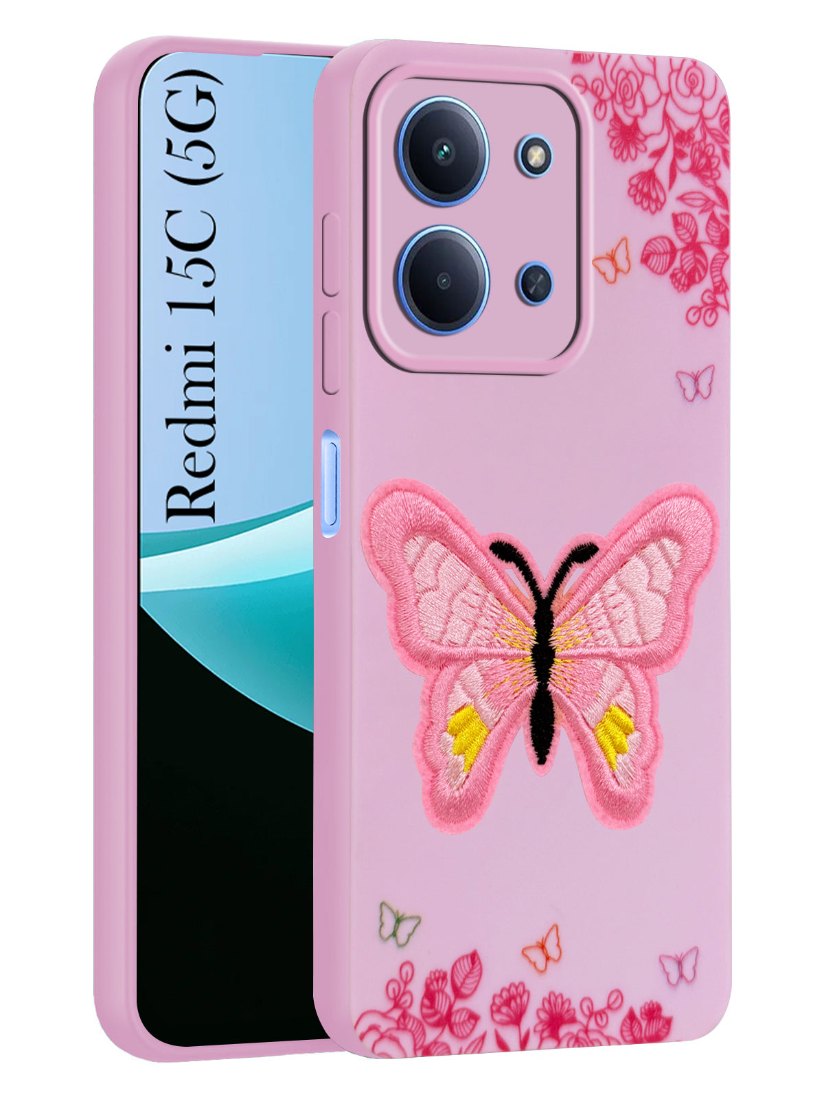 For Redmi 15C Back Cover Case (Soft ButterFly Embroidery | Women Teen Girls | Camera Protection| Matte Silicone)
