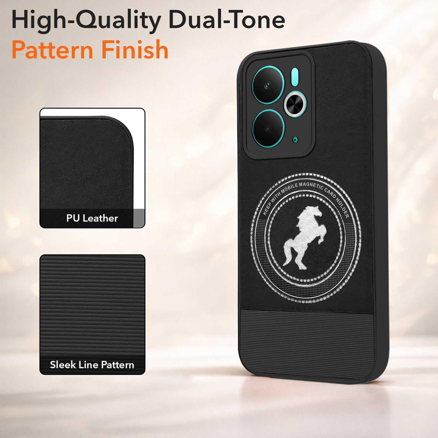 For Realme 14T Back Cover Case PU Leather Finish (Professional Minimalist Texture | MagSafe Compatile | Camera Protection | Sleek Sober Formal)