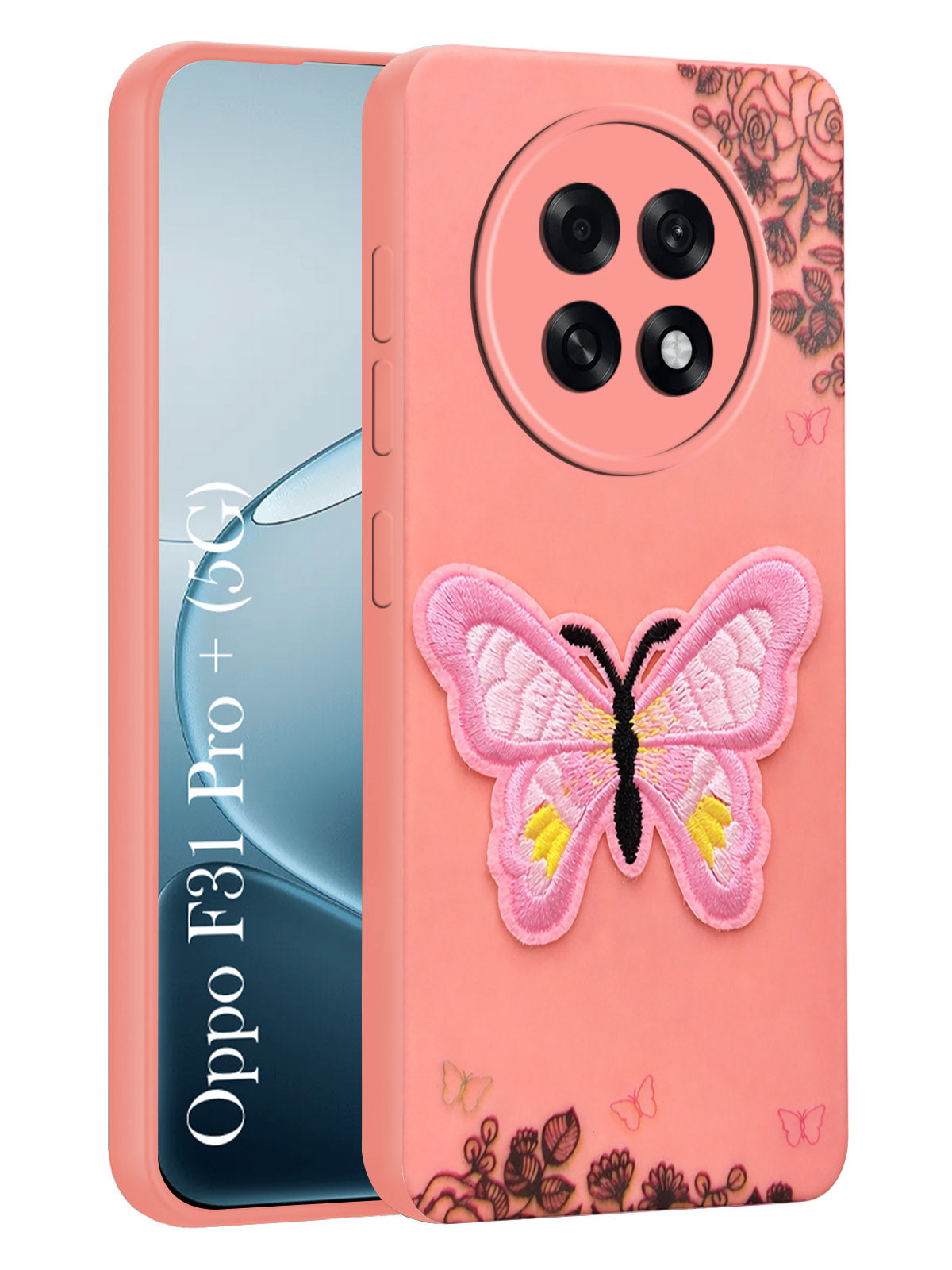 For Oppo F31 Pro Plus Back Cover Case (Soft Butterfly Embroidery | Women Teen Girls | Camera Protection| Matte Silicone)