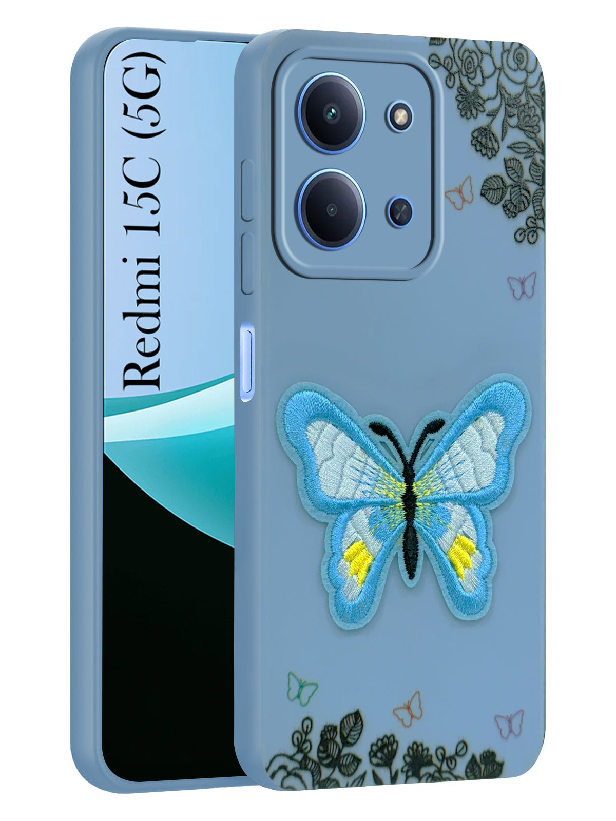 For Redmi 15C Back Cover Case (Soft ButterFly Embroidery | Women Teen Girls | Camera Protection| Matte Silicone)