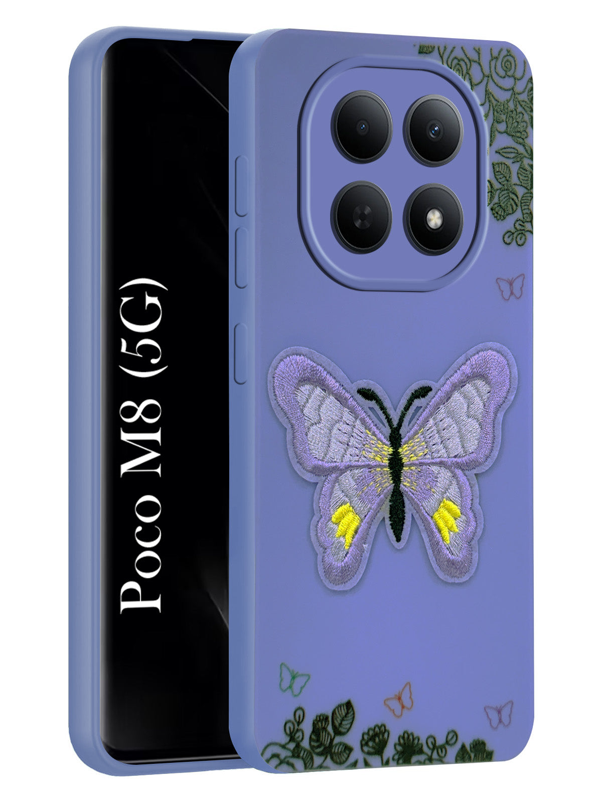 For Poco M8 5G Back Cover Case (Soft Butterfly Embroidery | Women Teen Girls | Camera Protection| Matte Silicone)
