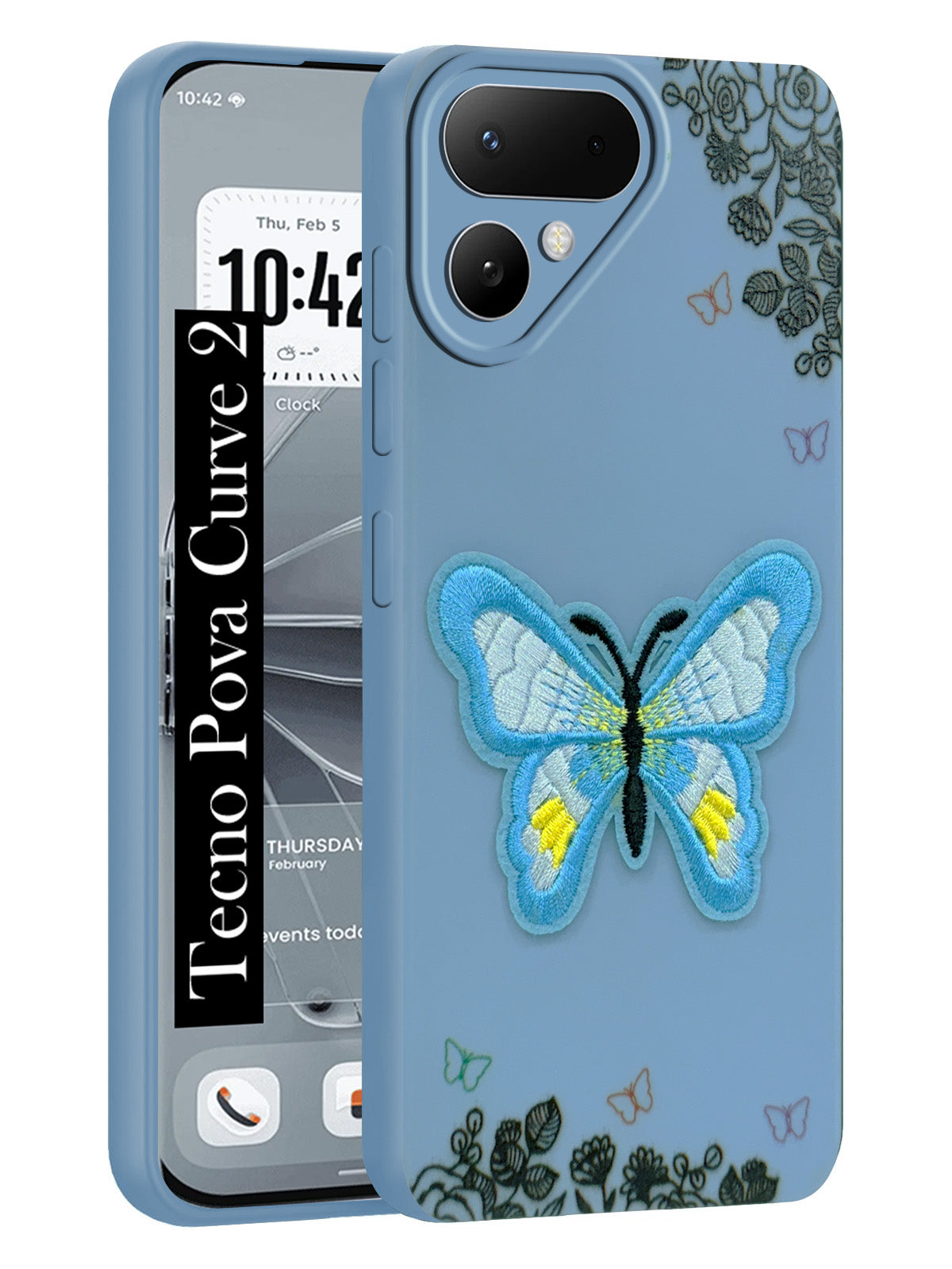 For Tecno Pova Curve 2 Back Cover Case (Soft Butterfly Embroidery | Women Teen Girls | Camera Protection| Matte Silicone)