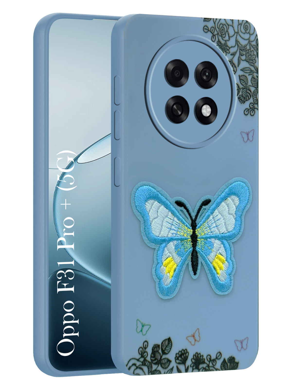 For Oppo F31 Pro Plus Back Cover Case (Soft Butterfly Embroidery | Women Teen Girls | Camera Protection| Matte Silicone)