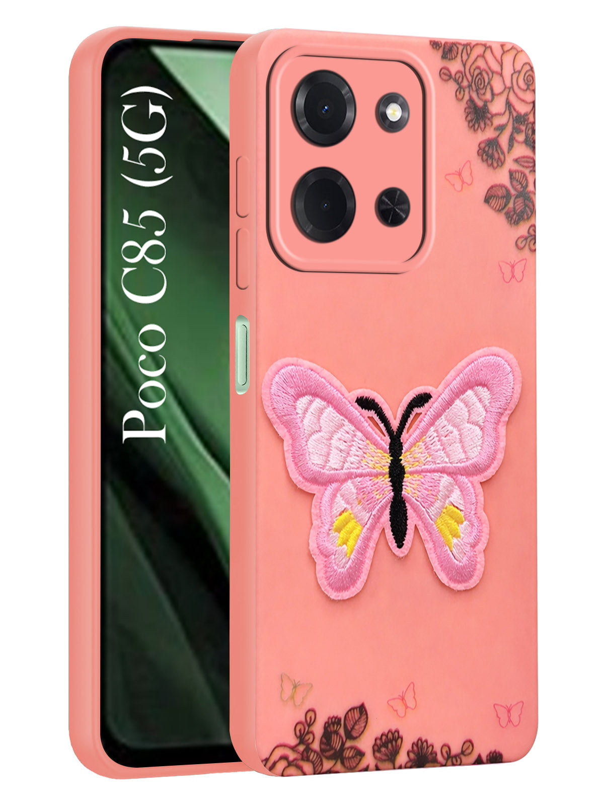 For Poco C85 5G Back Cover Case (Soft ButterFly Embroidery | Women Teen Girls | Camera Protection| Matte Silicone)