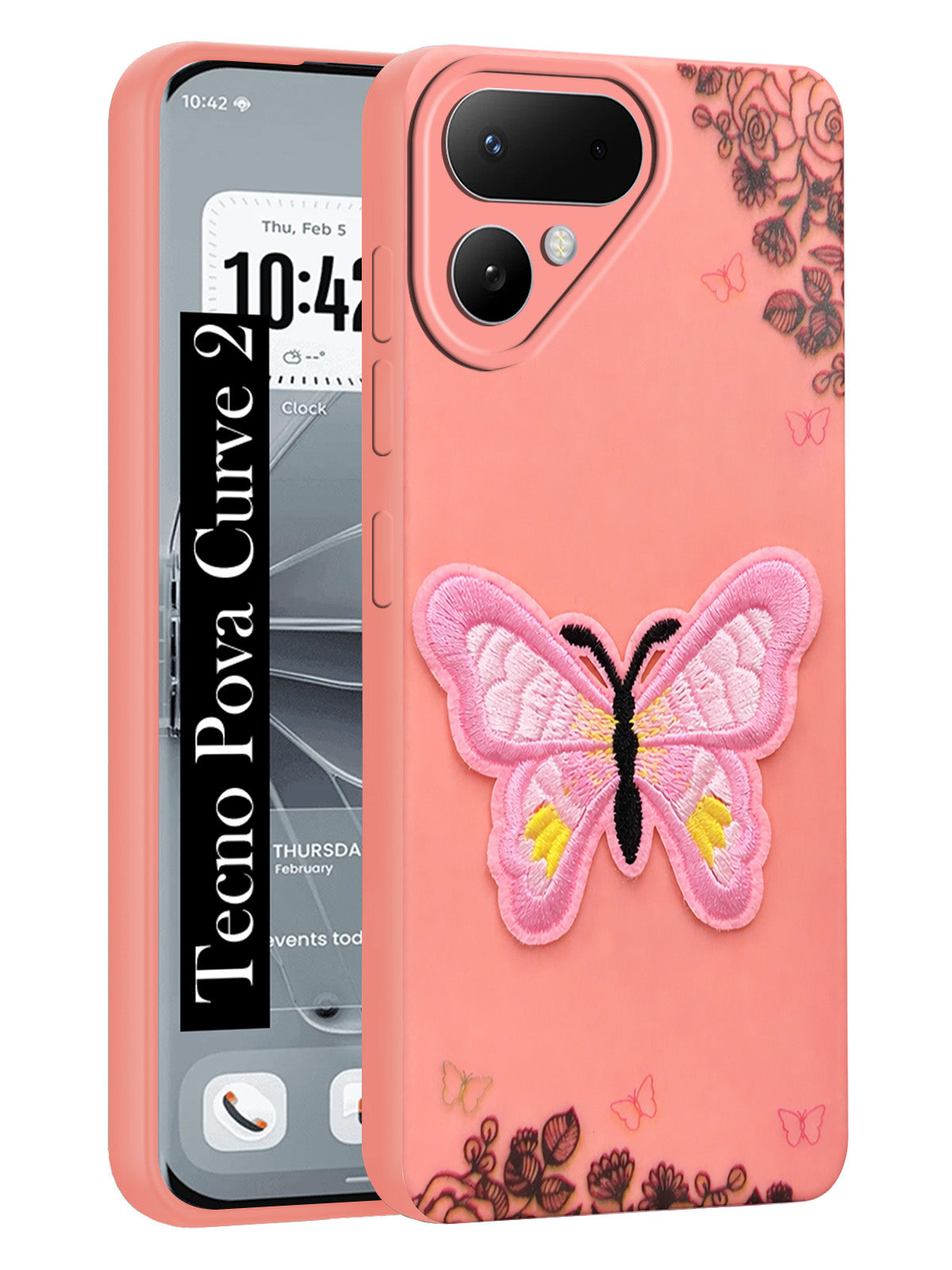 For Tecno Pova Curve 2 Back Cover Case (Soft Butterfly Embroidery | Women Teen Girls | Camera Protection| Matte Silicone)