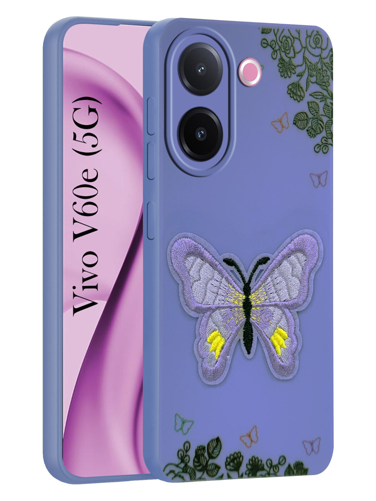 For Vivo V60e Back Cover Case (SoFt Butter Fly Embroidery | Women Teen Girls | Camera Protection| Matte Silicone)