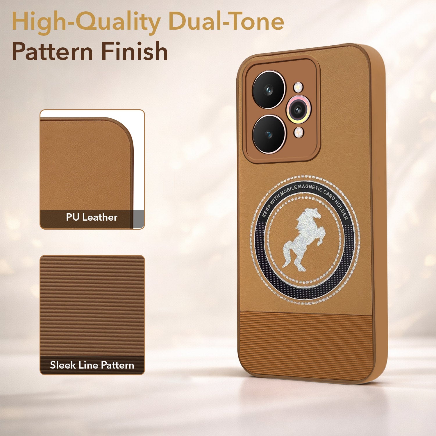 For Realme 15 Pro Back Cover Case PU Leather Finish (Professional Minimalist Texture | MagSafe Compatile | Camera Protection | Sleek Sober Formal)