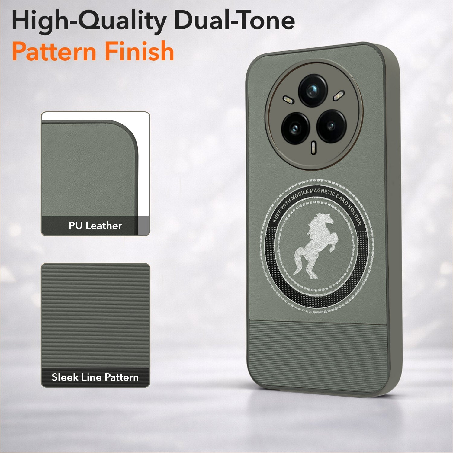 For Realme 14 Pro Plus 5G Back Cover Case PU Leather Finish (Professional Minimalist Texture | MagSafe Compatile | Camera Protection | Sleek Sober Formal)