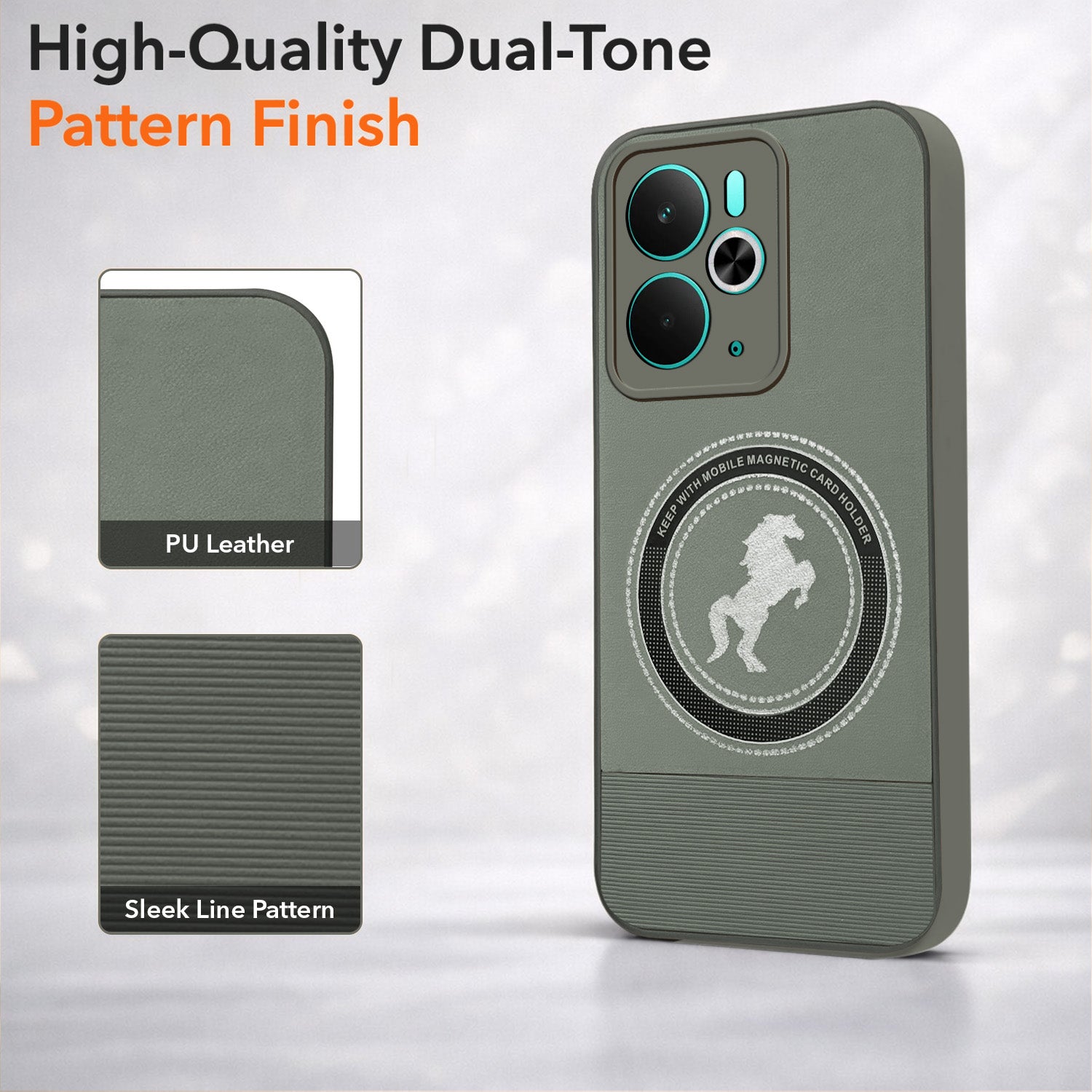 For Realme 14T Back Cover Case PU Leather Finish (Professional Minimalist Texture | MagSafe Compatile | Camera Protection | Sleek Sober Formal)
