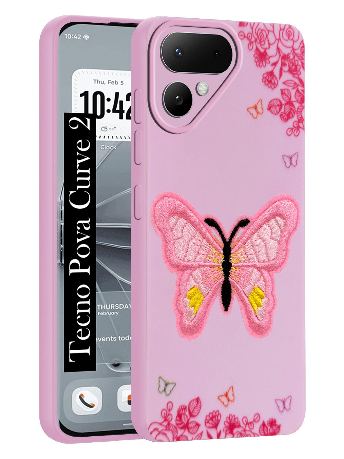 For Tecno Pova Curve 2 Back Cover Case (Soft Butterfly Embroidery | Women Teen Girls | Camera Protection| Matte Silicone)