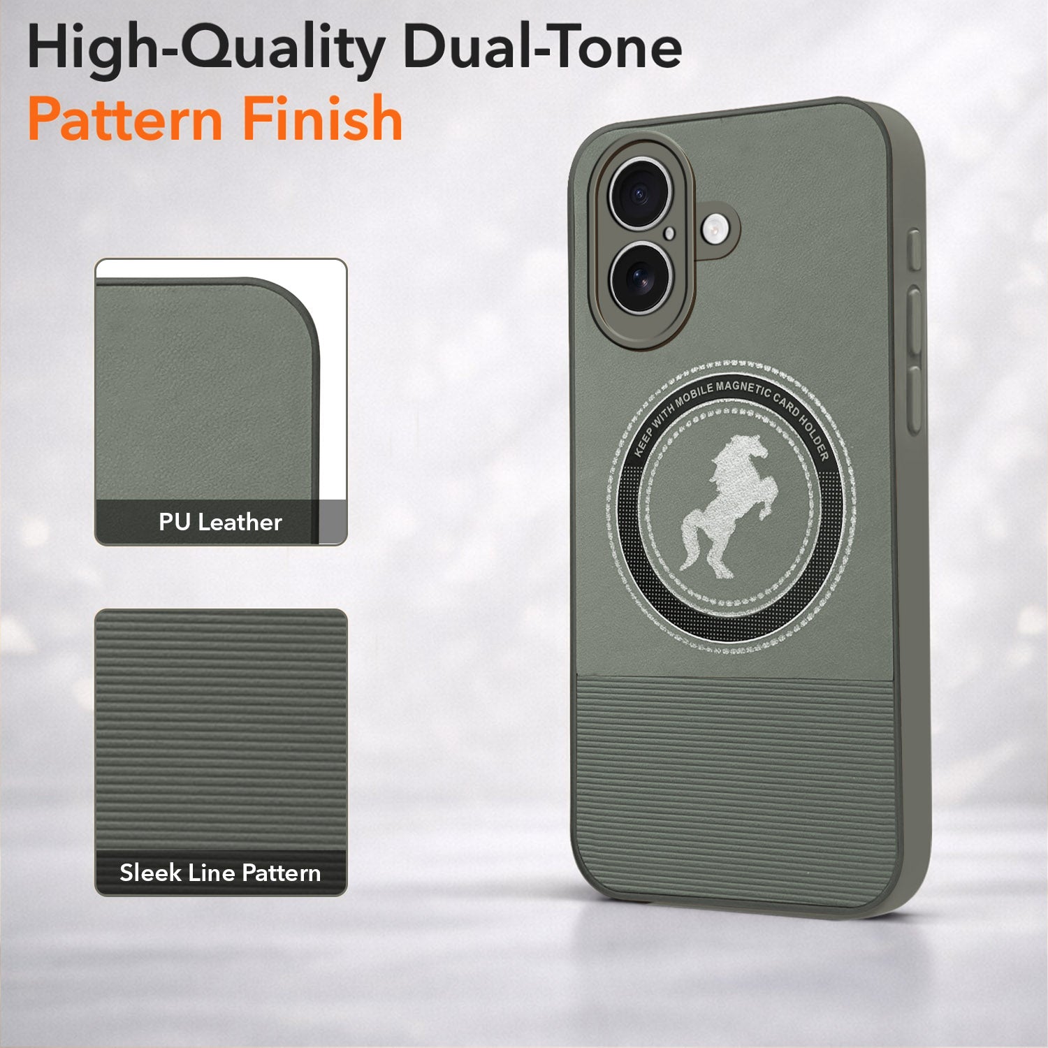 For Apple iPhone 16 Plus PU Back Cover Case Leather Finish (Professional Minimalist Texture | MagSafe Compatile | Camera Protection | Sleek Sober Formal)