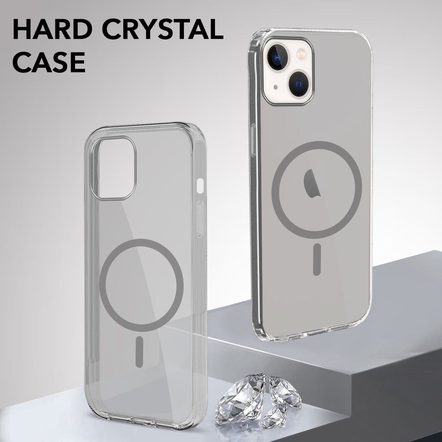 For Apple iPhone 13 Back Cover Case Lifetime Anti-Yellow MagSafe Compatible Clear (Sleek Hard Crystal | Shockproof and Camera Protection)