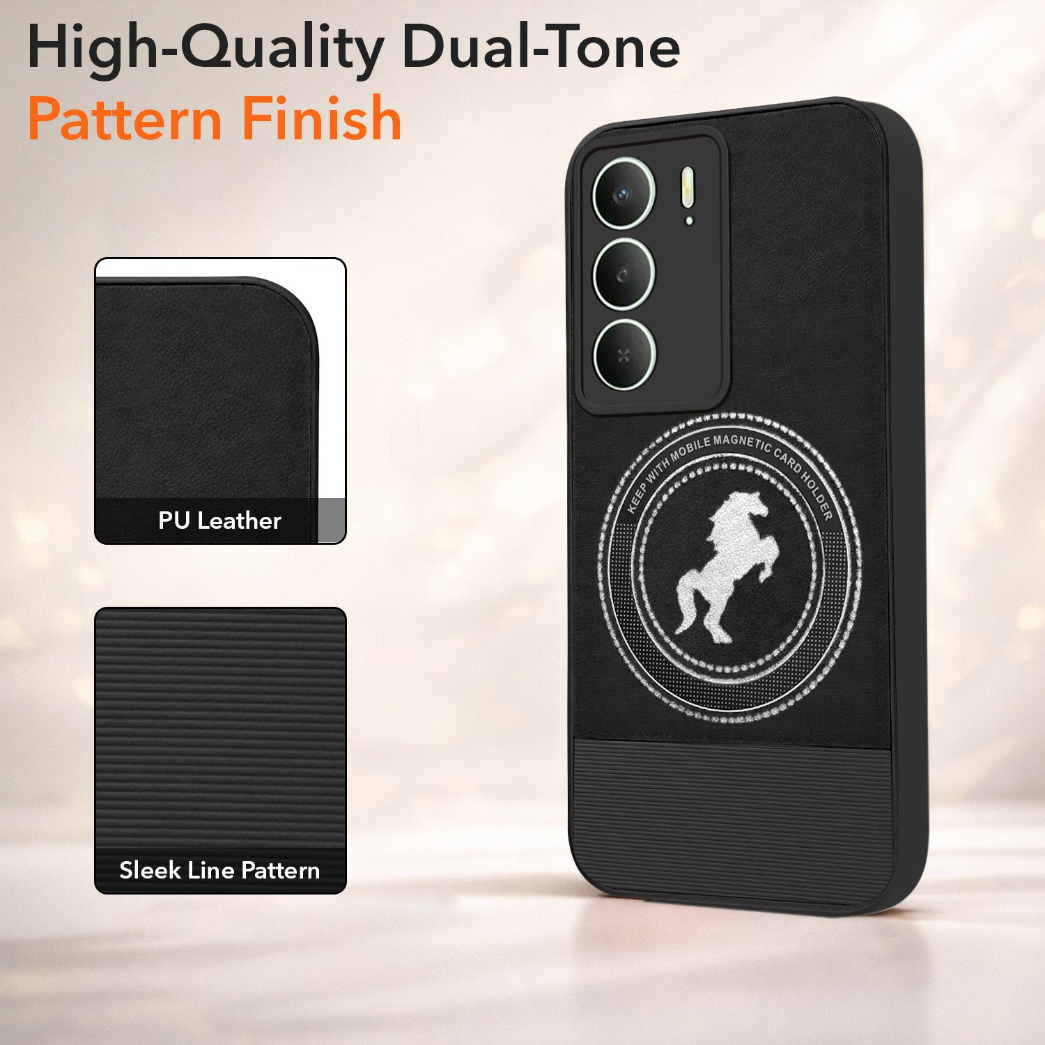 For Realme P3 lite Back Cover Case PU Leather Finish (Professional Minimalist Texture | MagSafe Compatile | Camera Protection | Sleek Sober Formal)