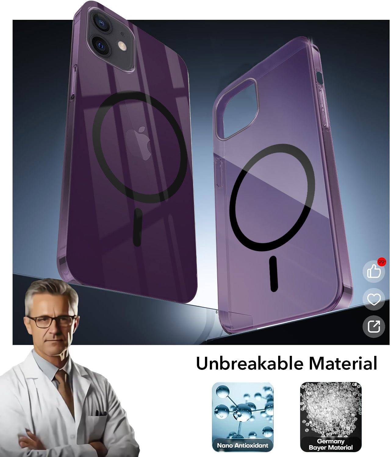 For Apple iPhone 12 Back Case Cover Lifetime Anti-Yellow MagSafe Compatible Clear (Sleek Hard Crystal | Camera Protection and Shockproof)