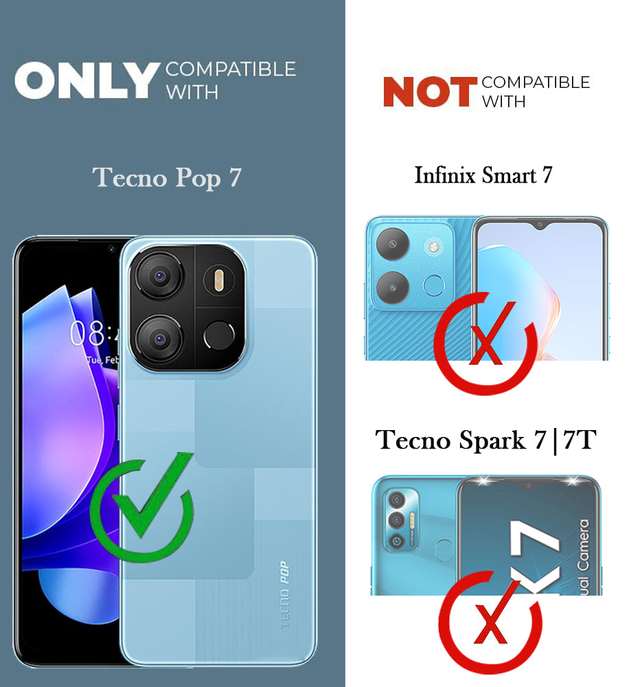 For Tecno Pop 7 Pro Back Cover Case ( Shockproof with Polycarbonate Clear Panel | Professional Black)
