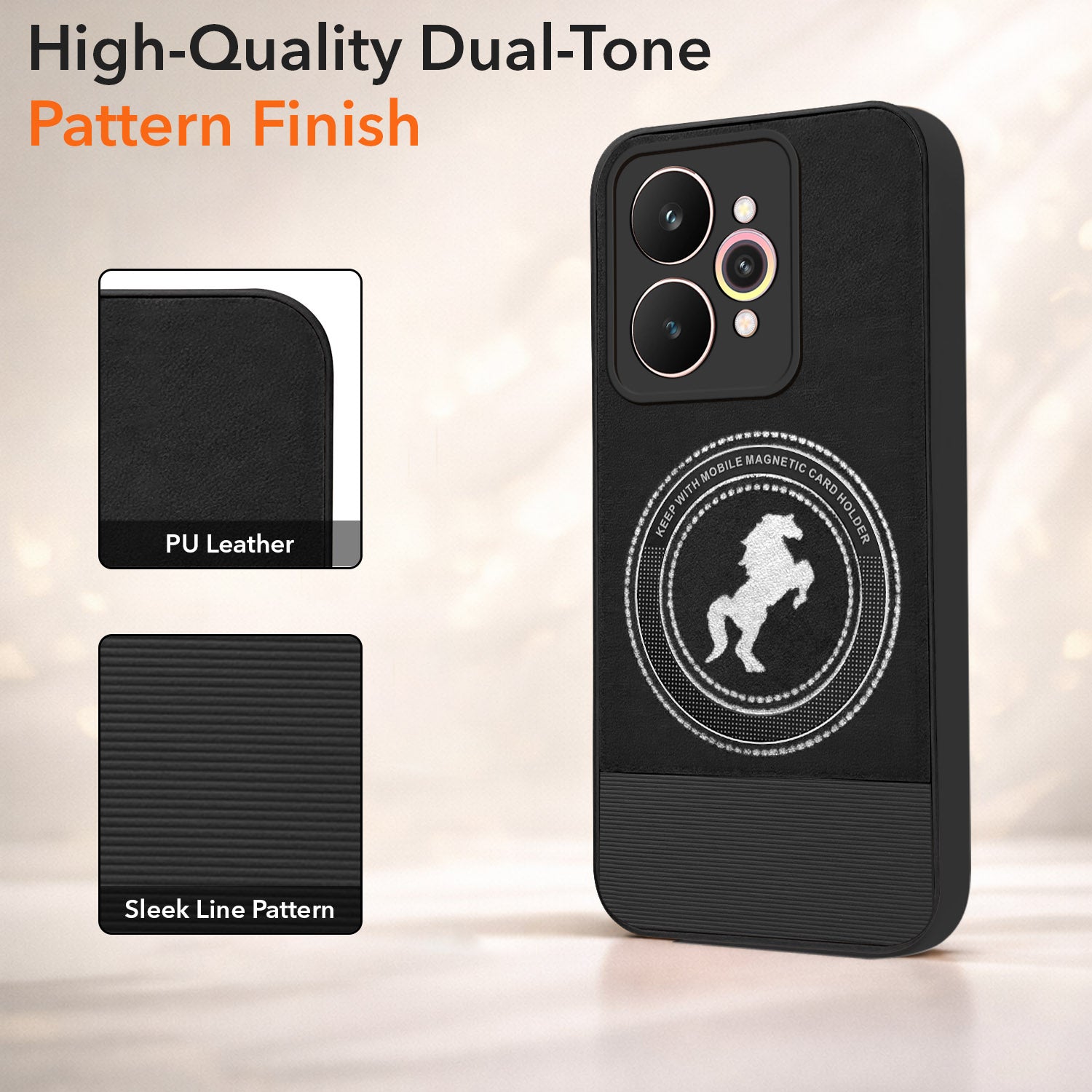 For Realme 15 Pro Back Cover Case PU Leather Finish (Professional Minimalist Texture | MagSafe Compatile | Camera Protection | Sleek Sober Formal)