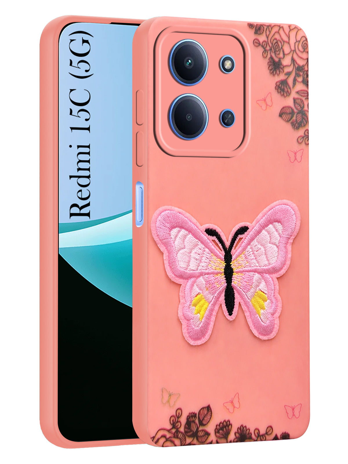 For Redmi 15C Back Cover Case (Soft ButterFly Embroidery | Women Teen Girls | Camera Protection| Matte Silicone)